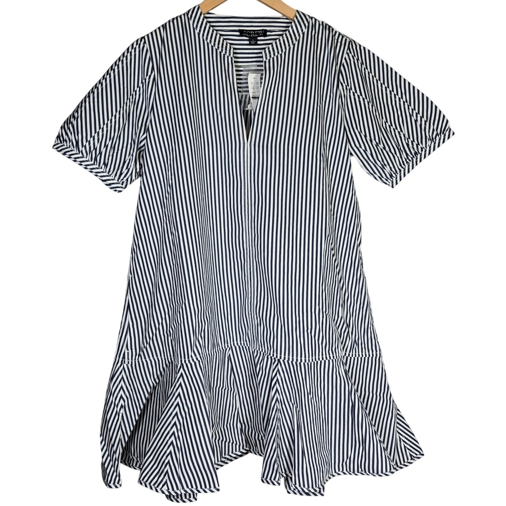 J. Crew Delilah dress striped cotton poplin CJ495 S‎ NWT Short Sleeve Blue White